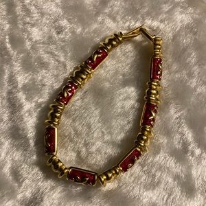 ☘️Joan Rivers Gold Tone & Red Enamel Bracelet